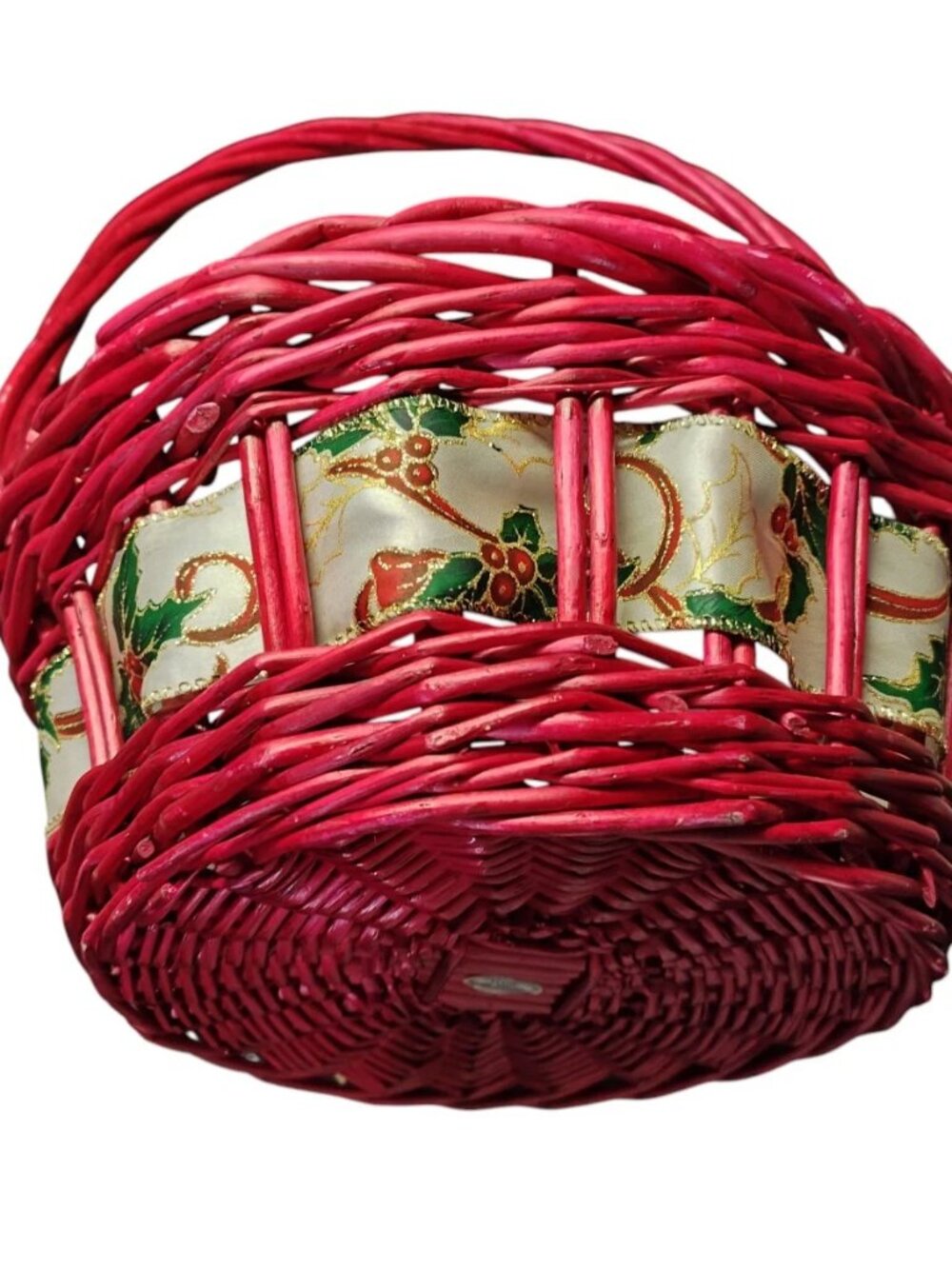 Christmas Red Gathering Basket, Woven Farmhouse Décor 11.5Inx11.5in